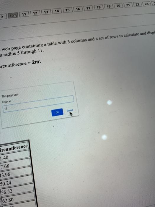 Sample Output Radius Area Circumference s 78.50 31.40 16 113.04 37.68 153.86