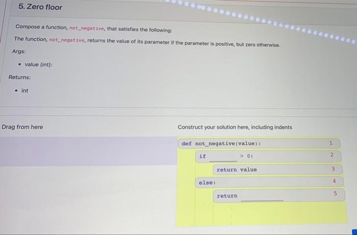  5. Zero floor Compose a function, not_negative, that satisfies the following: