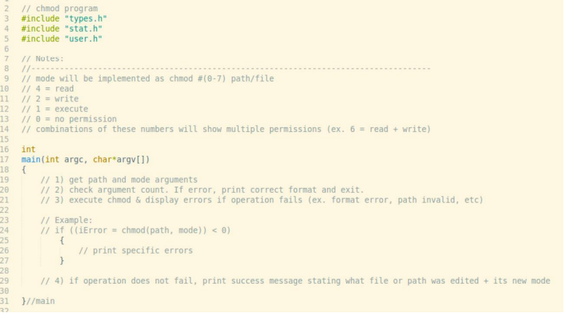 change mode in c chmod.c xv6 chmod test program: Need help completing