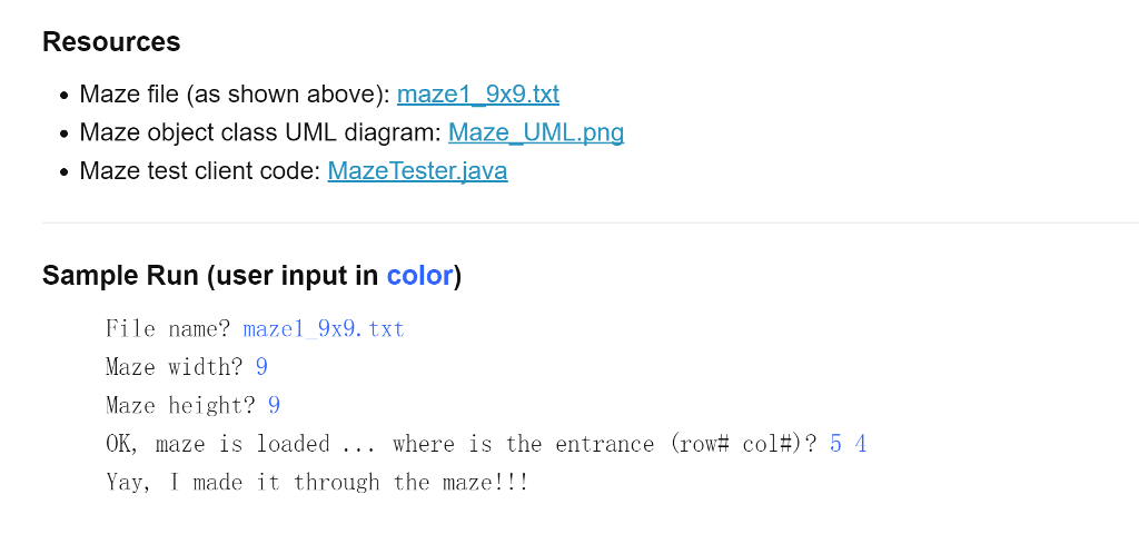 MazeTester.java * * Requires: Maze.java */ public class MazeTester { private static
