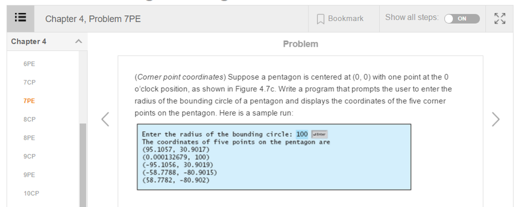 Introduction into Java, 10th edition, Liang Suppose a pentagon is centered at