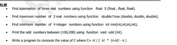 . H.W Find summation of three real numbers using function float