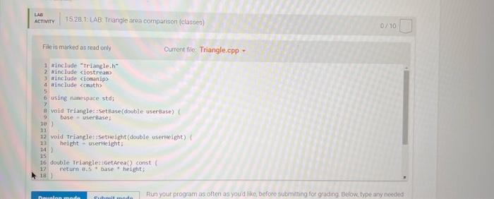 Given class Triangle (in fises Jriaagle h and Triangle copp), complete manp