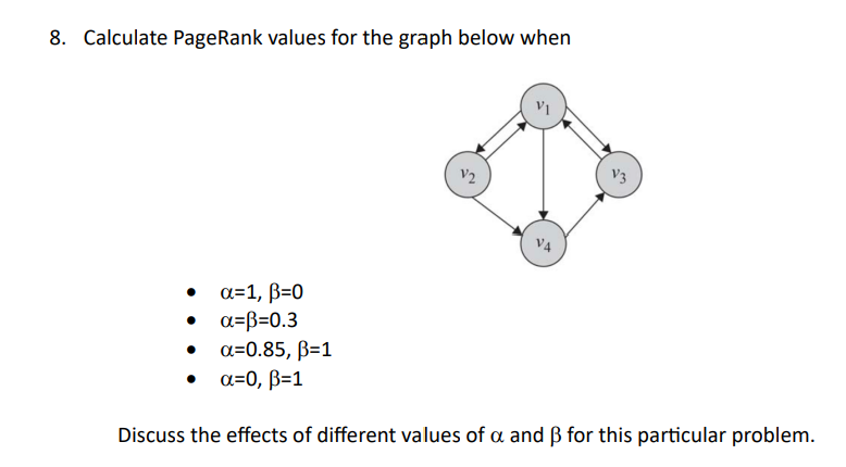  Calculate PageRank values for the graph below when =1,=0 ==0.3 =0.85,=1