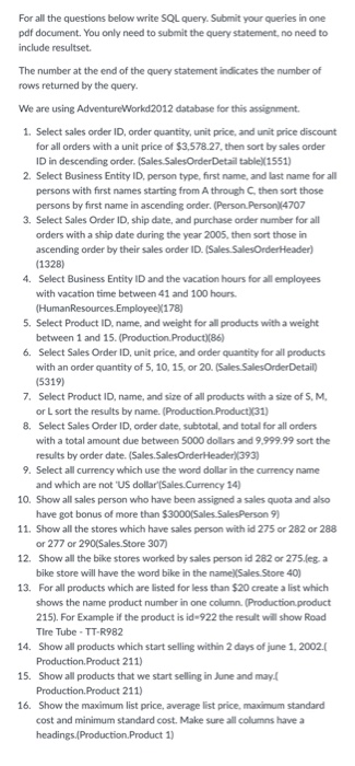  We are using AdventureWorkd 2012 database for this assignment 1. Select