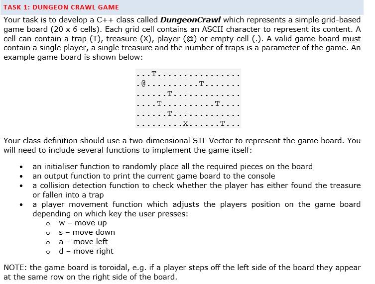  TASK 1: DUNGEON CRAWL GAME Your task is to develop a