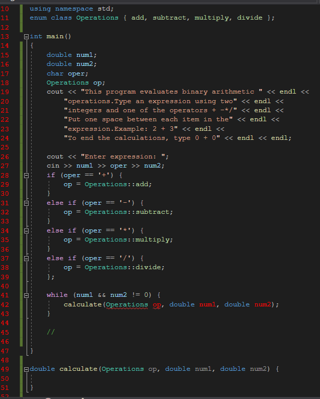 I am working on a c++ calculator program. I have to pass
