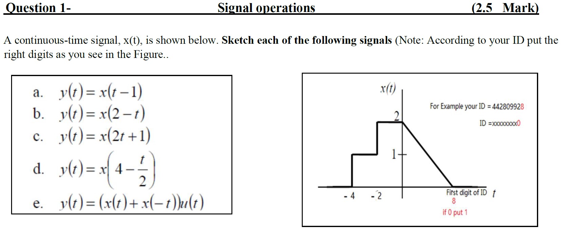  A continuous-time signal, x(t), is shown below. Sketch each of the