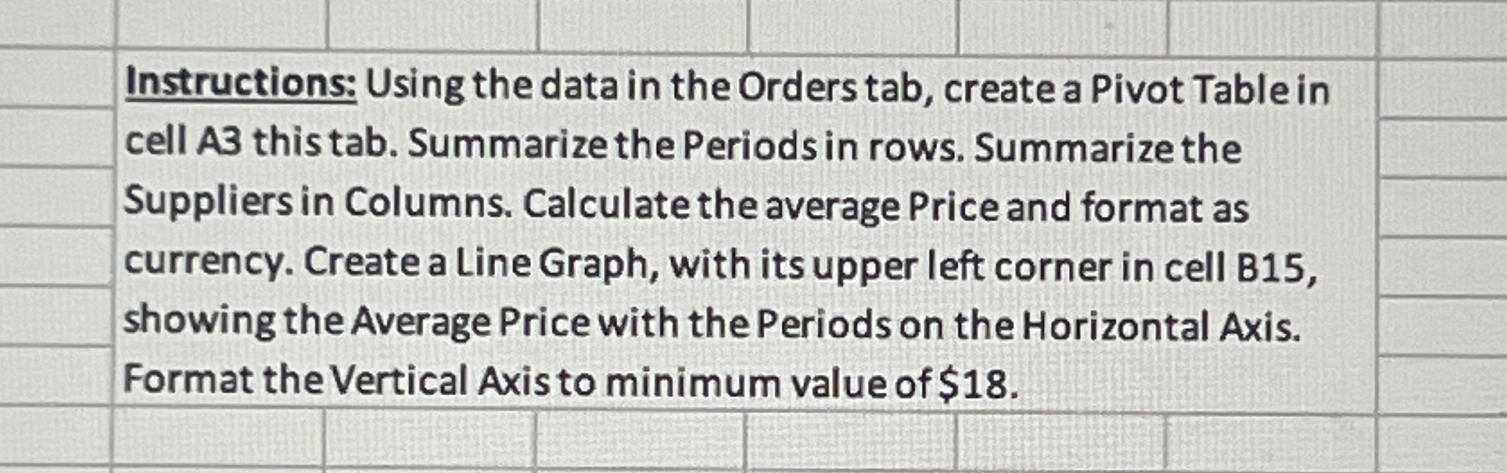  Instructions: Using the data in the Orders tab, create a Pivot