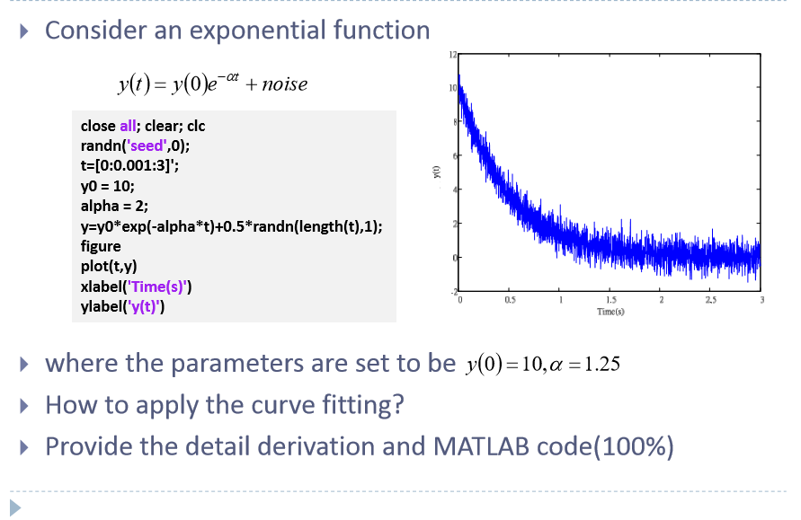  Consider an exponential function y(t) = y(0)e^-alpha t + noise close