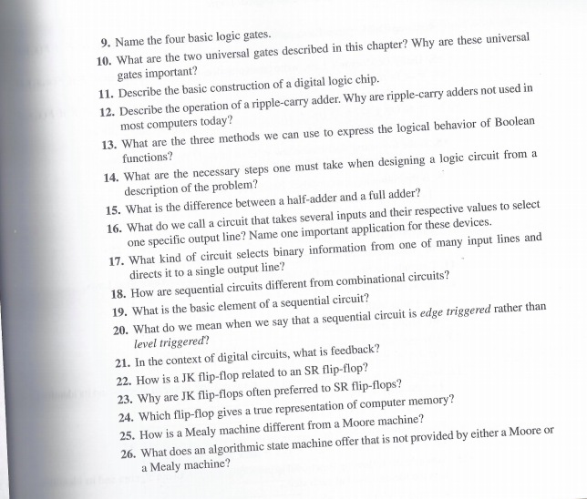  9. Name the four basic logic gates. 10. What are the