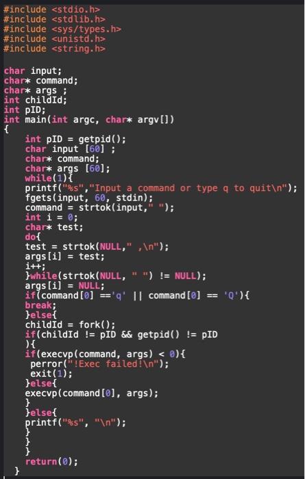 Add code to spawn a child process to execute the command using