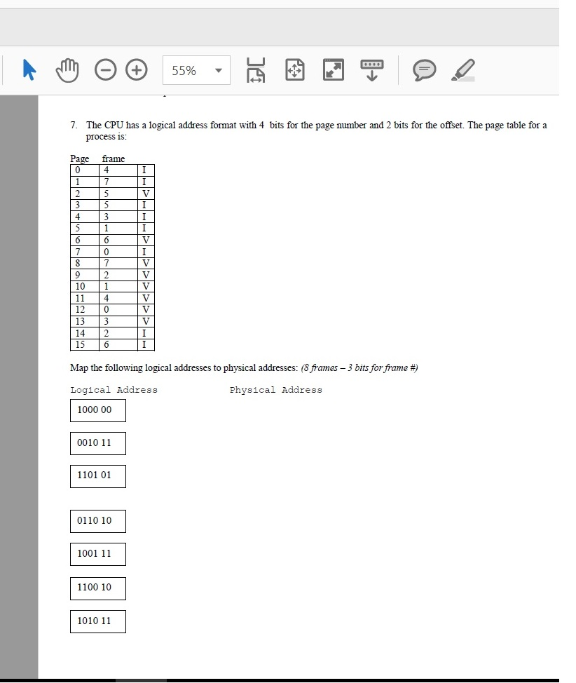 -) (+) 55% 7. The CPU has a logical address format