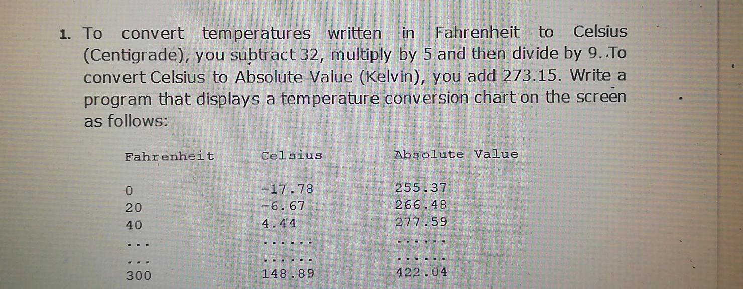  In C, or c++ programming language 1. To convert temperatures written