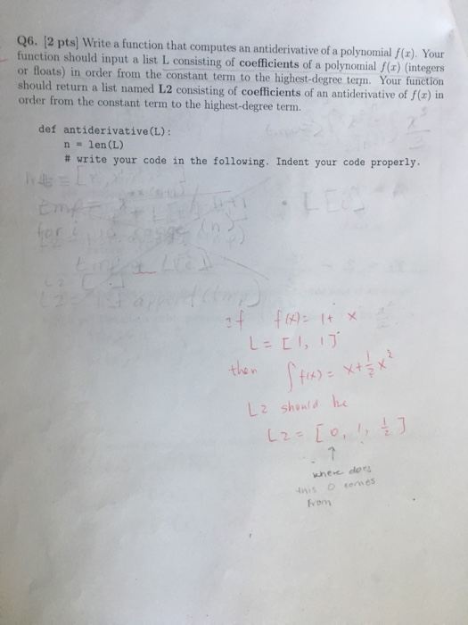  Use python and a for loop to compute the antiderivative for