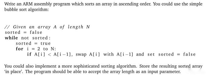  Write an ARM assembly program which sorts an array in ascending