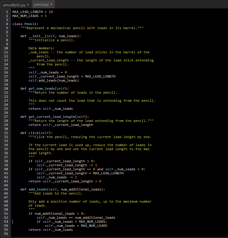 Exercise: modify02 Description Write a function that receives a Pencil object as