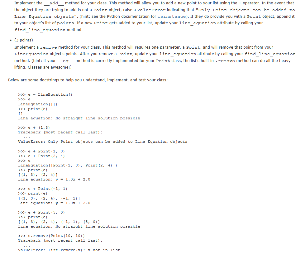 which will hold a list of points, and potentially the equation of