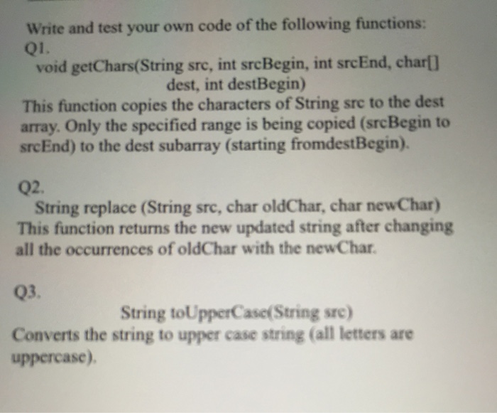  Write and test your own code of the following function: void