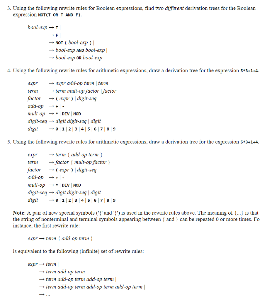  3. Using the following rewrite rules for Boolean expressions, find two
