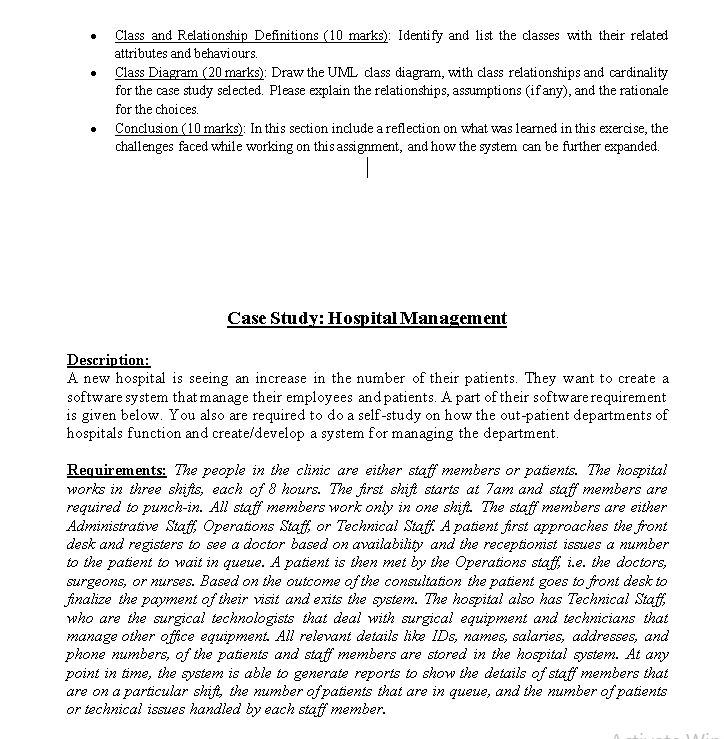  Class and Relationship Definitions (10 marks): Identify and list the classes