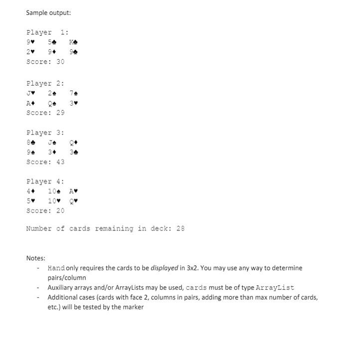 of cards. Create a program that evaluates 4 hands of this game.