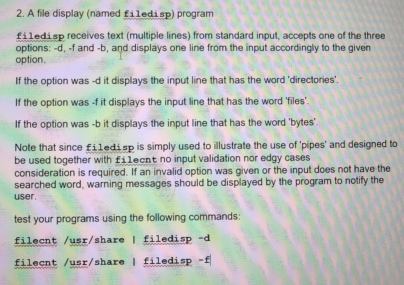write code in c++ Here Filecnt is a programm which display the