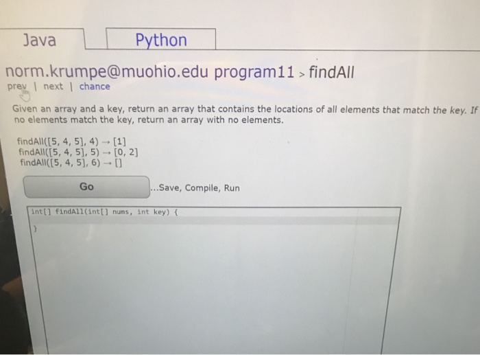  Java question Given an array and a key, return an array