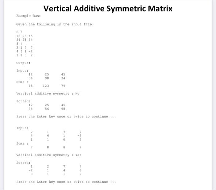 the middle column is considered symmetric with itself. Examples: Vertical Additive Symmetric