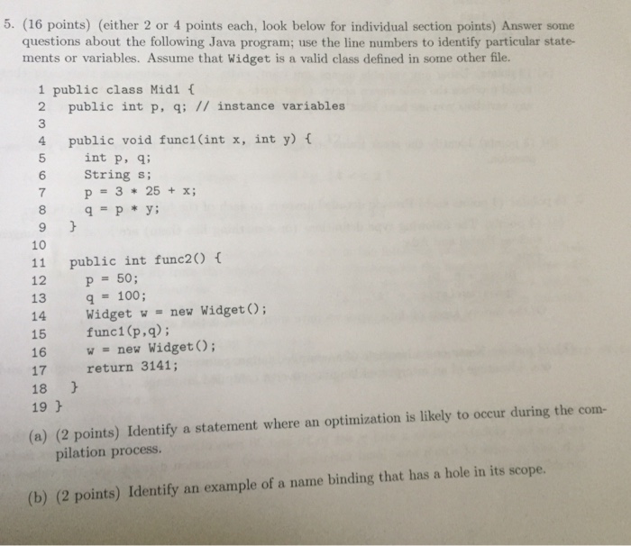  Stack heap questions 5. (16 points) (either 2 or 4 points