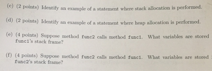 each, look below for individual section points) Answer some questions about the