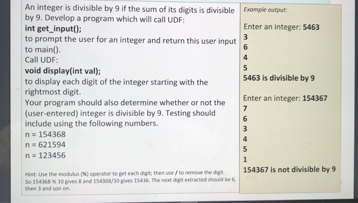  C An integer is divisible by 9 if the sum of