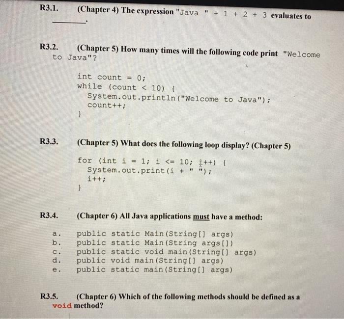  R3.1. (Chapter 4) The expression "Java" + 1 + 2 +