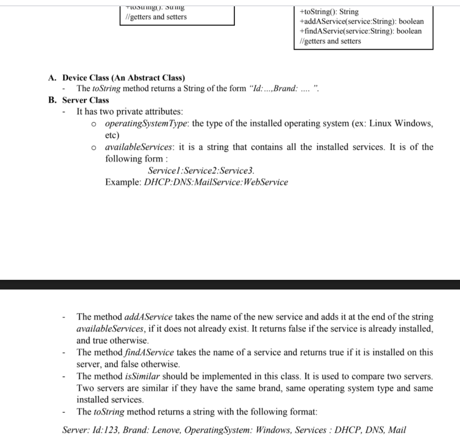 interface and classes except the class NetworkDevice which you can assume its