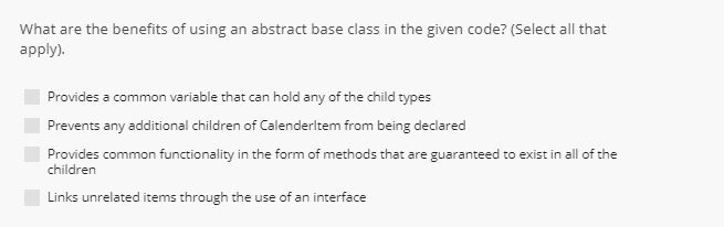 1 class Appointment CalendarItem public Appointment (string label, string date) base(label, date)