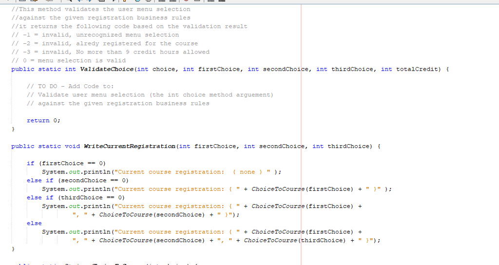 will complete the programming of a Java method in a console application
