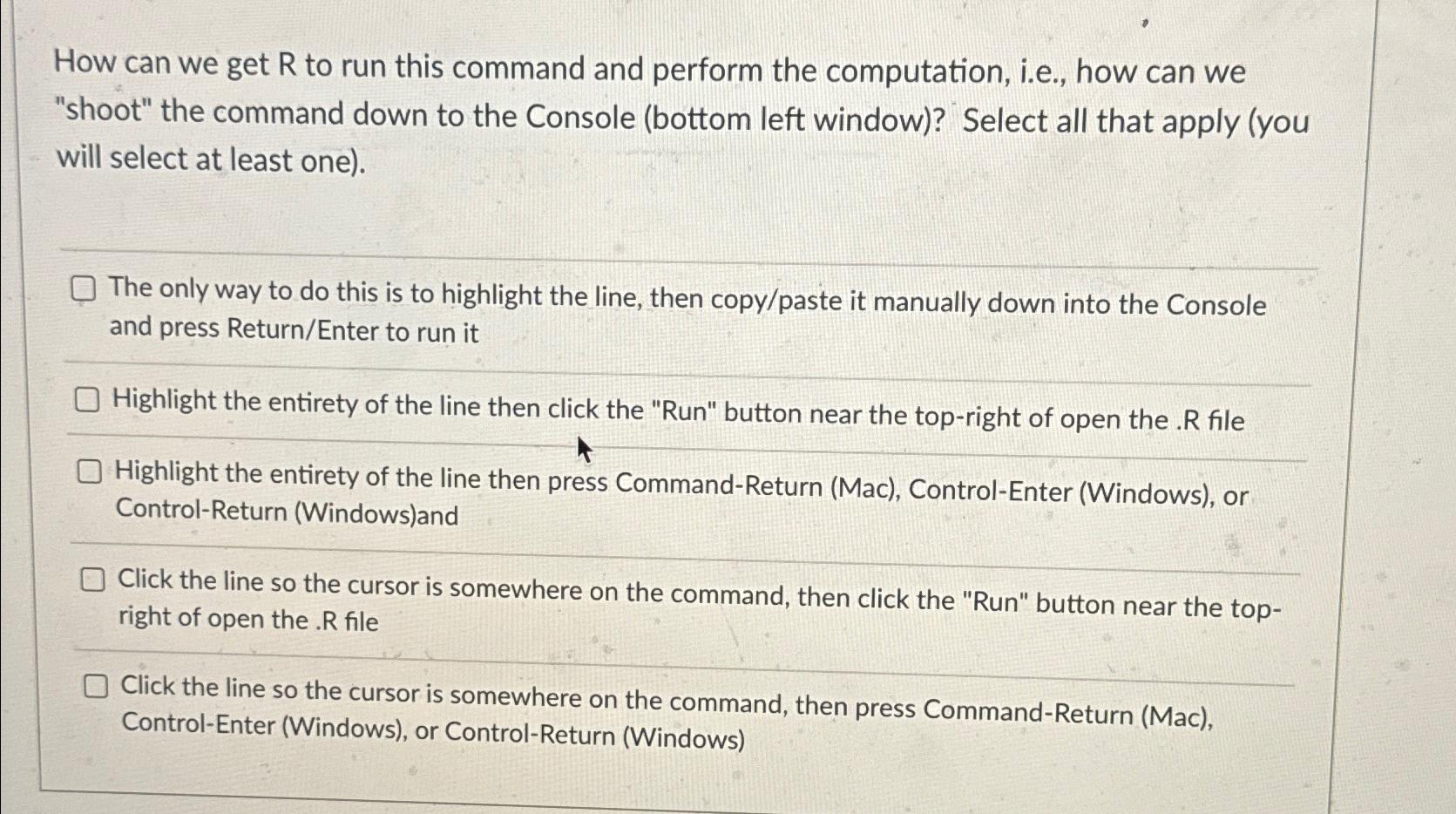  How can we get R to run this command and perform