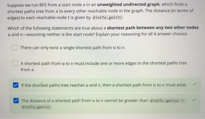  please explain each option Suppose we run BFS from a start