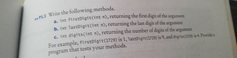 P5.1 Write t he following methods and provide a program to test