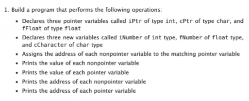  This is in C 1. Build a program that performs the