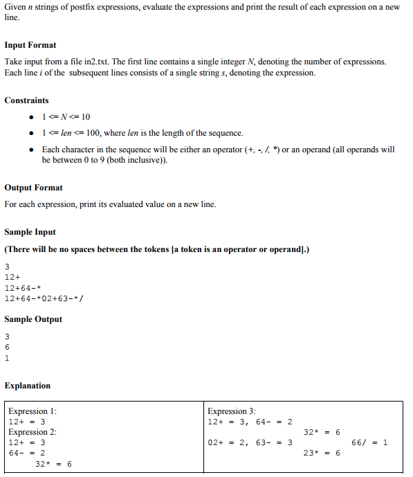 This program should be in C language: Given line strings of postfix