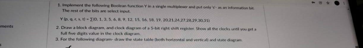 only 2 1. Implement the following Boolean function Y in a single