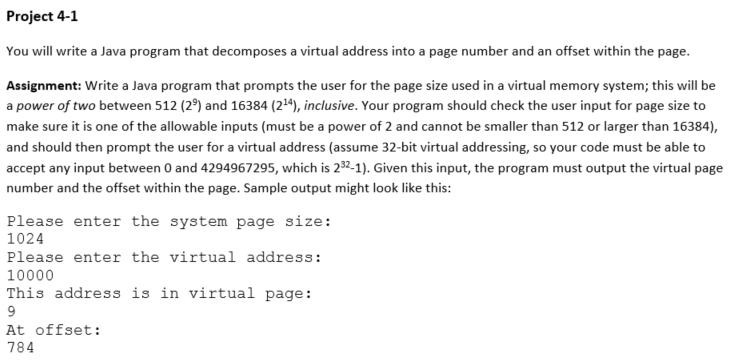 Project 4-1 You will write a Java program that decomposes a