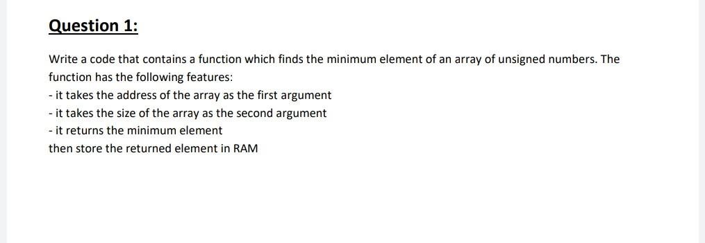  Code must be in Assembly language Question 1: Write a code