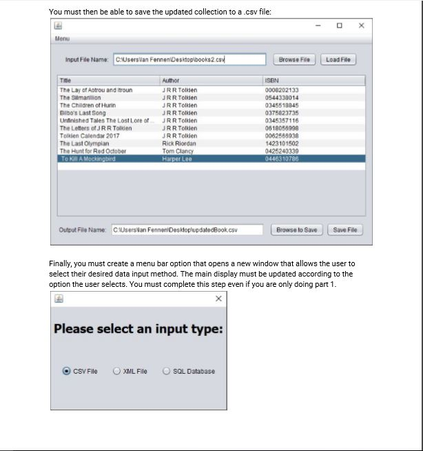 You will display the books using a JTable. You will load these