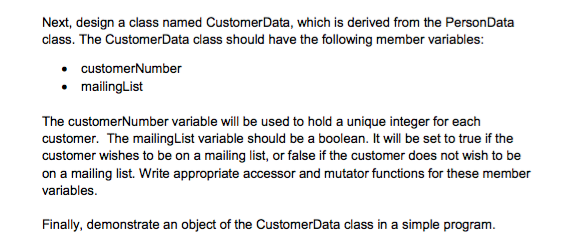 PersonData with the following member variables: . lastName firstName address city state