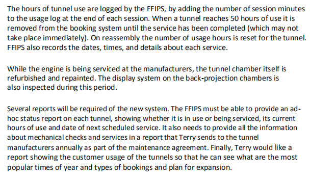 Indoor Parachuting System (FFIPS) described below. For each event you identify, name