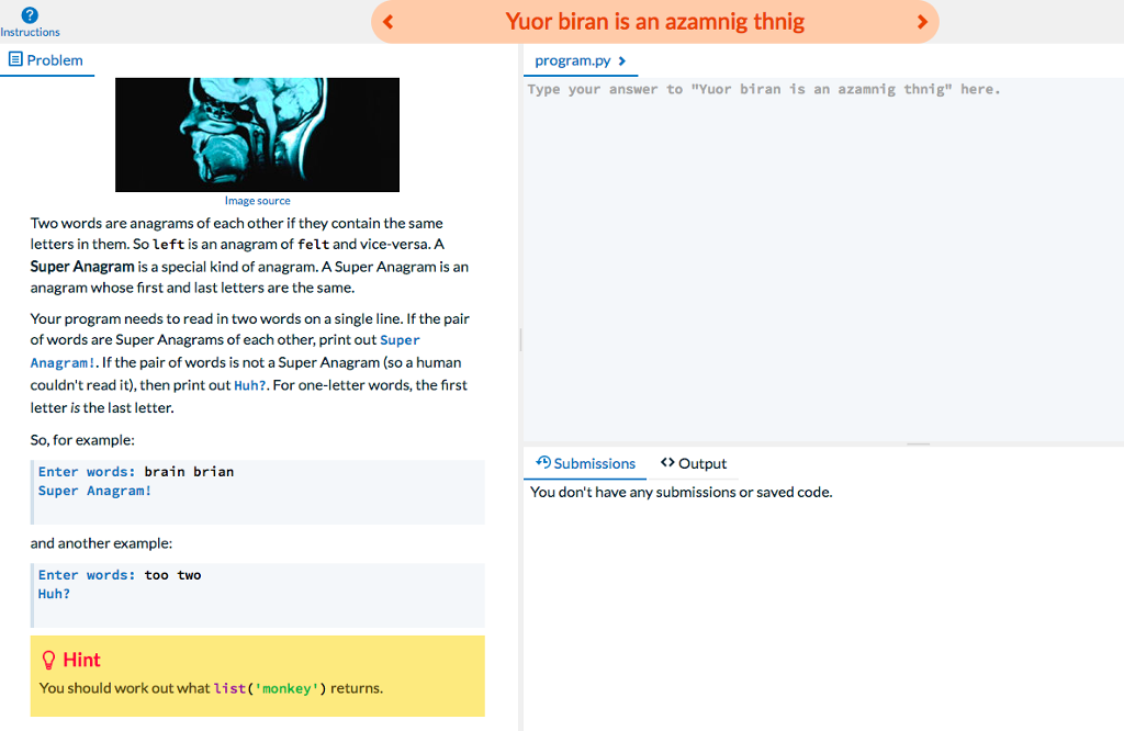 for word in code.split): In the war against Skynet, humans are trying