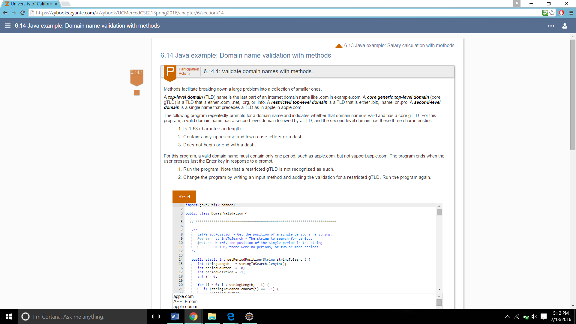  full code: public class DomainValidation { // *********************************************************************** /** getPeriodPosition -