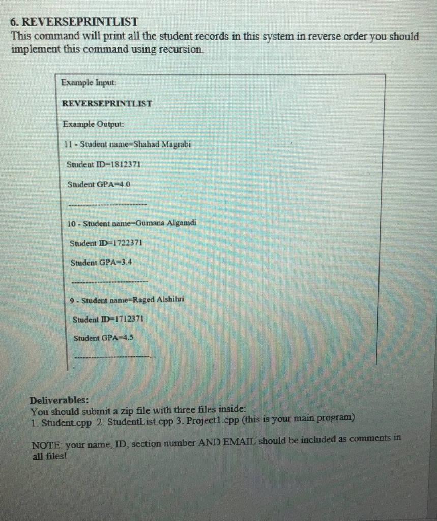 to save a list of students records and then perform several operations